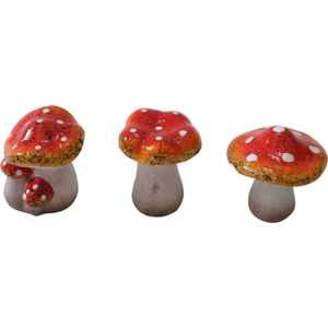 Intratuin tuinbeeld paddenstoelen rood / wit 6 x 7 x 8 cm 3 stuks