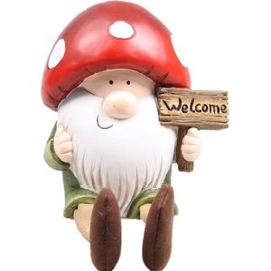 SID tuinbeeld kabouter Mr. Mushroom groen / rood / wit 22 x 15 x 23 cm