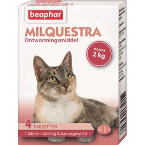 Beaphar Milquestra ontwormingsmiddel kat 2-12 kg 4 tabletten