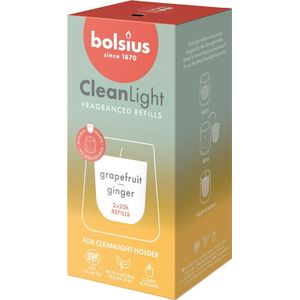 Bolsius geurkaars CleanLight navulling Grapefruit & Ginger 20 uur D 5,5 H 11,6 cm 2 stuks