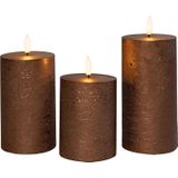 123led - Kaarsenset - Brons - 3D Vlam - 3 Stuks - Hoogtes 10, 12,5 en 15 cm