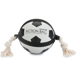 Beeztees hondenspeelgoed Action voetbal met touw wit D 19 cm