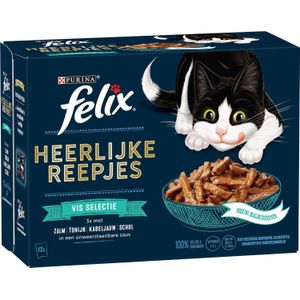 Felix kattenvoer in saus Heerlijke Reepjes vis adult 80 g 12 stuks