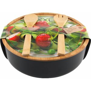 Saladeschaal XL Met Bestek - Zwart - Groot (30 cm) - Saladekom - Keukengerei - Salade