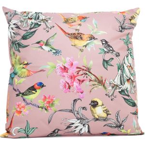 Sierkussen vogels met bloemen roze / groen 60 x 60 cm