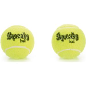 Beeztees hondenspeelgoed tennisbal met pieper geel D 8 cm 2 stuks