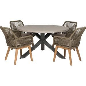 4 persoons diningset Wout rond olijfgroen | 175 x 175 cm | Intratuin