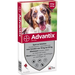 Advantix Spot-on 250 anti vlooien- en tekenmiddel 4 pipetten 10 - 25 kg