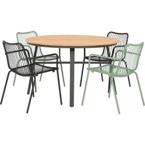 4 persoons diningset Flore antraciet met Xavi zwart / groen | 160 x 160 cm | Intratuin