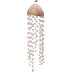 Windgong kokosnoot met schelpen naturel / wit D 15 H 60 cm