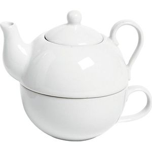 Porseleinen theepot set met kopje wit 1250 ml - theepotten voor 1 persoon