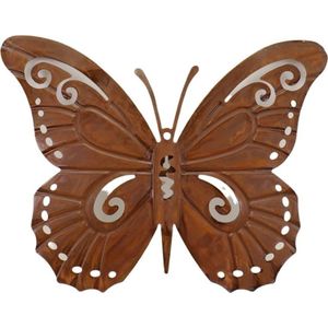 HBX tuinwanddecoratie Vlinder bruin 28 x 36 cm