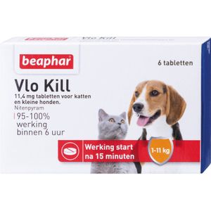 Beaphar hond en kat vlokill+ tot 11 kg 6 tabletten