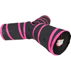 Boon kattenspeelgoed speeltunnel Y zwart / roze 85 x 25 cm