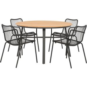 4 persoons diningset Flore antraciet met Xavi zwart | 160 x 160 cm | Intratuin