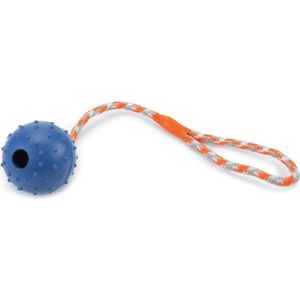 Beeztees hondenspeelgoed bal met bel en koord blauw 30 cm