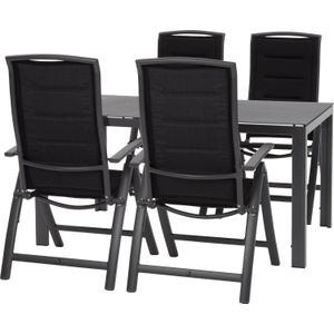 Intratuin - Bea - Diningset - Grijs / Zwart - 4 Persoons - Aluminium en Spraystone