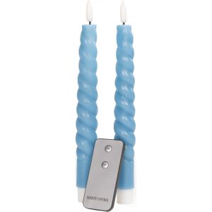 Anna's Collection LED kaars Swirl blauw met afstandsbediening D 2,5 H 23 cm 2 stuks