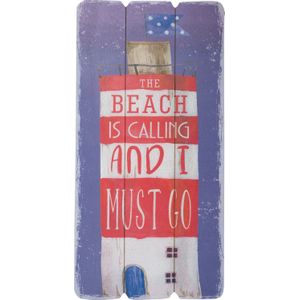 Intratuin tuin wandbord Beach vuurtoren blauw / rood 30 x 60 cm