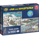 Jumbo Jan van Haasteren Kerst puzzel break a leg & elfstedentocht 68 x 49 cm 2x1000 stukjes