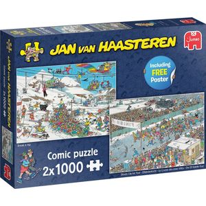 Jumbo Jan van Haasteren Kerst puzzel break a leg & elfstedentocht 68 x 49 cm 2x1000 stukjes