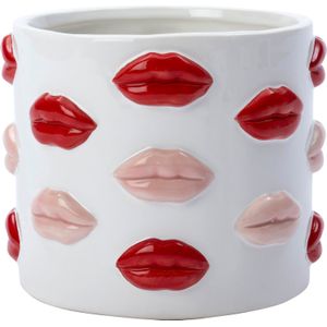 Bloempot binnen Lip wit / rood Ø 17 H 14 cm | Intratuin