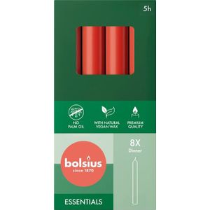 Bolsius rood dinerkaarsen 170/20 set 8 stuks (6 uur) delicate red