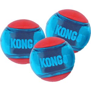 Kong hondenspeelgoed Squeezz Action bal small rood/blauw D 5 cm 3 stuks