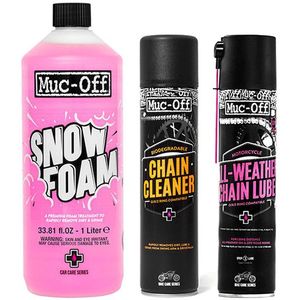 Muc-Off schoonmaakset: Snow Foam + Chain Cleaner + All-Weather Chain Lube