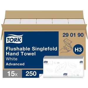 Doorspoelbare Z-vouw handdoeken Tork 290190 2-laags | 15 pakken | Geschikt voor Tork H3 dispenser