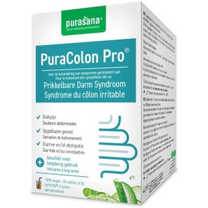 PURAGF10 - PuraColon Pro 90 g (Medisch hulpmiddel met aloë vera. 30 zakjes van 3 g. Kuur tegen het prikkelbare darmsyndroom. Helpt bij buikpijn, opgeblazen gevoel en diarree/obstipatie.) - Purasana