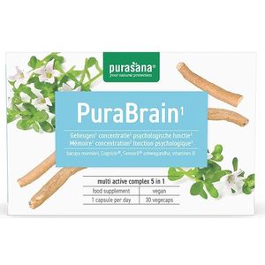 PURANU04 - PuraBrain 30 Vcaps (Nutraceutical supplement. 5-in-1 complex voor geheugen & concentratie. 30 vegecaps. Met bacopa, ashwagandha en vitamine B.) -  Purasana