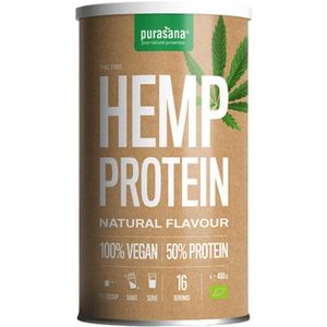 PROTPP03 - Vegan protein hemp 50% - Naturel 400 gram (BIO & VEGAN. Hemp Protein Powder. 400 g. Zonder THC. Met 50% eiwitten uit hennep voor een boost van de dagelijkse eiwitinname.) -  Purasana