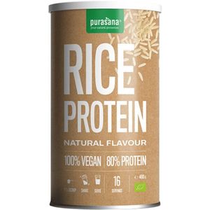 PROTPP09 - Vegan protein: rice 80% - Naturel 400 gram (BIO & VEGAN. Rice Protein. 400 g. Bevat 80% eiwitten uit bruine rijst. Verhoogt de dagelijkse eiwitinname en draagt bij tot spierherstel.) -  Purasana