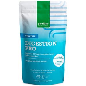 PURAGF03 - Digestion Pro Transit 140 g (Superfood mix met levende bacteriën, enzymen, vezels en gember. 20 porties van 7 g. Ondersteunt gezonde darmen & een sterke immuniteit. Verpakking voor België.) -  Purasana
