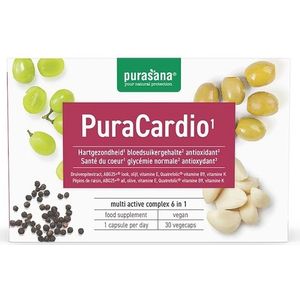 PURANU05 - PuraCardio 30 Vcaps (Nutraceutical supplement. 6-in-1 supplement voor hart & bloedvaten. 30 vegecaps. Hartondersteuning met druivenpit en knoflook.) -  Purasana
