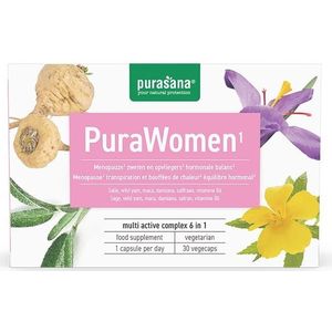 PURANU07 - PuraWomen 30 Vcaps (Nutraceutical supplement. 6-in-1 supplement bij de menopauze en overgang. 30 vegecaps. Met salie tegen nachtelijk zweten.) - Purasana