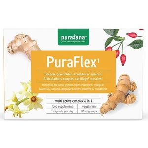 PURANU01 - PuraFlex 30 Vcaps (Nutraceutical supplement. 6-in-1 complex voor gewrichten en spieren. 30 vegecaps. Met kurkuma en boswellia.) -  Purasana