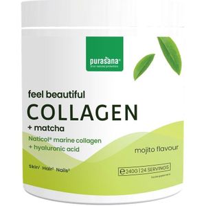 PURACOL5 - Feel Beautiful - Beauty Collagen Matcha 240 g (Viscollageen poeder met matcha en hyaluronzuur. Bevat vitamine B3, B8, C en zink. Ondersteunt huid, haar en nagels. Met antioxidanten tegen veroudering. Helemaal suikervrij!) -  Purasana