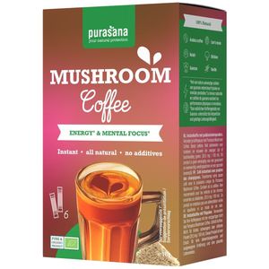 PURAHD04 - Mushroom coffee 6 x 3 g BIO (BIO. Instant Mushroom Koffie. 6 x 10 g. Verrassende combinatie van Arabica koffie en paddenstoelen. Suiker- en caloriearm. Guarana ondersteunt de fysieke en mentale presentaties.) -  Purasana