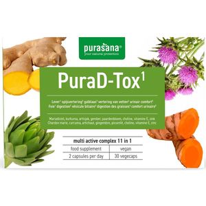 PURANU08 - PuraD-Tox 30 Vcaps (Nutraceutical supplement. 11-in-1 complex voor leverfunctie en spijsvertering. 30 vegecaps. Met artisjok, mariadistel en choline.) -  Purasana