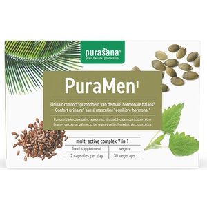 PURANU06 - PuraMen 30 Vcaps (Nutraceutical supplement. 7-in-1 supplement om de prostaat gezond te houden. 60 vegecaps. Met zaagpalm en lycopeen.) - Purasana