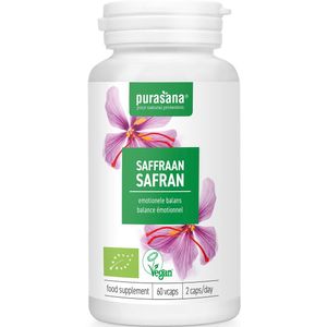 PURAPE75 - Saffraan extract 15 mg 60 Vcaps BIO (BIO & VEGAN. Saffraan extract met 5% crocines. 60 capsules. Draagt bij aan emotioneel evenwicht, een positieve stemming en ontspanning.) -  Purasana