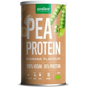 PROTPP20 - Vegan protein pea 64% banana 400g BIO (BIO & VEGAN. Protein Powder Pea met Banaansmaak. 400 g. Bevat 65% eiwitten uit erwt. Deze proteïne met de smaak van banaan verhoogt de dagelijkse eiwitinname.) -  Purasana