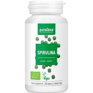 PURAEV04 - Spirulina 180 tabletten (BIO & VEGAN. Spirulina tabletten. 180 tabletten. Natuurlijke bron van energie, helpt vermoeidheid verminderen.) -  Purasana