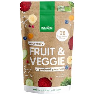 PURAFV01 - Fruit&Veggie superfood 216 g BIO (BIO SUPERFOOD MIX op basis van 28 fruit- en groente-extracten. 216 g. Ter ondersteuning van het energieleverend metabolisme en de weerstand. Geschikt voor dagelijks gebruik.) -  Purasana
