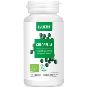 PURAEV05 - Chlorella 180 tabletten (BIO. Chlorella capsules. 180 organic caps. Helpt het om zware metalen uit het lichaam te elimineren.) -  Purasana