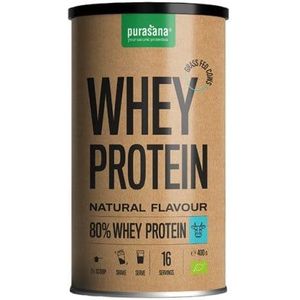 PROTPP01 - Whey proteïne naturel 400 gram (BIO. Whey Protein. 400 g. Bevat 80% eiwitten uit whey eiwitconcentraat. Verhoogt de dagelijkse eiwitinname en draagt bij tot spierherstel.) -  Purasana