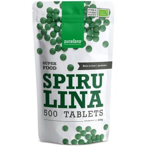 PURAEV08 - Spirulina 500 tablets (BIO & VEGAN. Spirulina pillen. 180 tabletten in zak. Helpt vermoeidheid verminderen.) -  Purasana