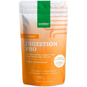 PURAGF04 - Digestion Pro Energy 140 g (Superfood mix met levende bacteriën, enzymen, vezels, rode biet, guarana en vitamine C. 20 porties van 7 g. Helpt tegen spijsverteringsproblemen en vermoeidheid. Verpakking voor België.) - Purasana